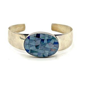 Jay King DTR Fire Opal Mosaic Inlay Sterling Silver 925 Cuff Bracelet